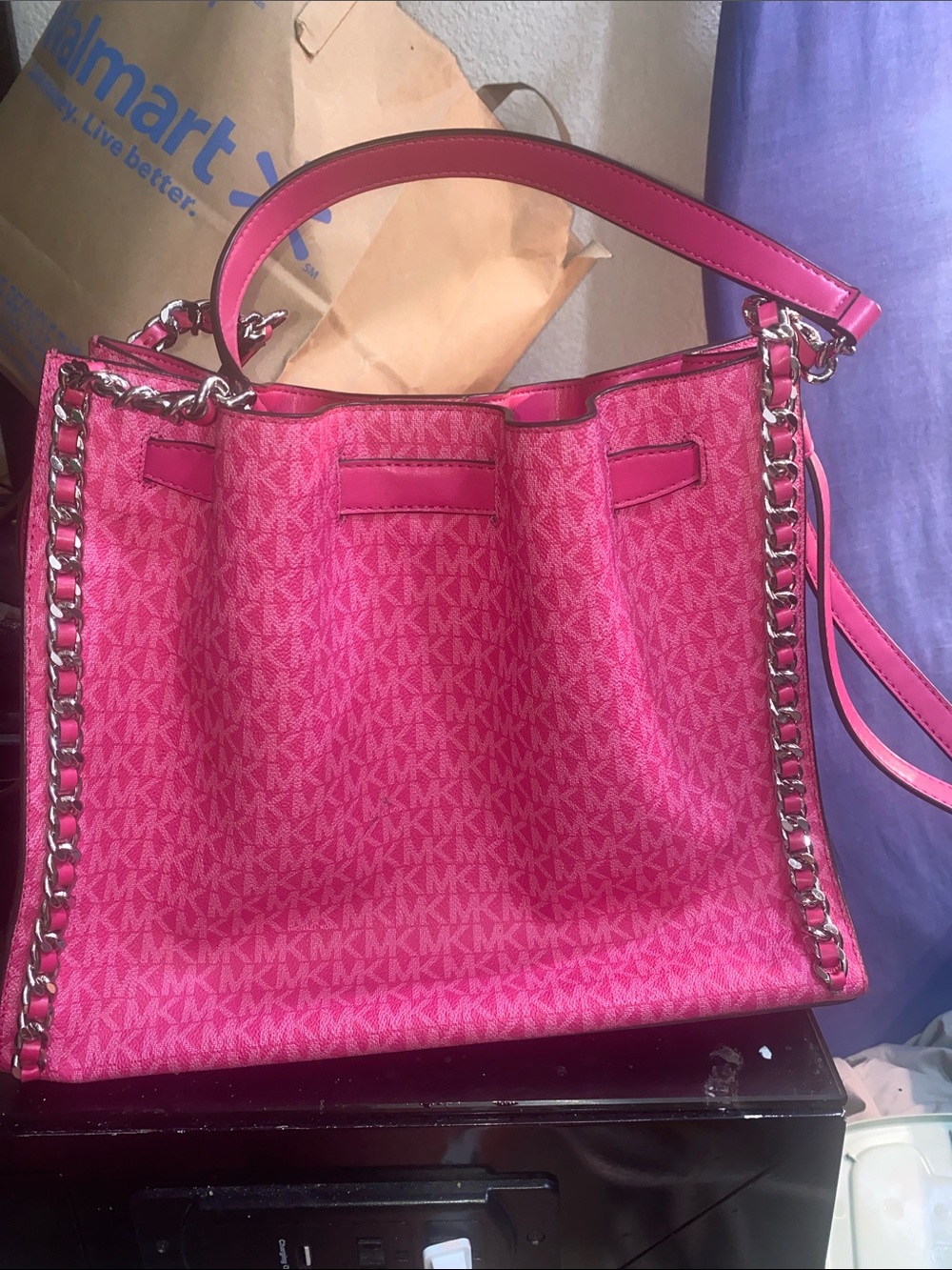 Michael Kors Hot Pink MK Logo Chain-Accent Tote - Picture 5 of 6
